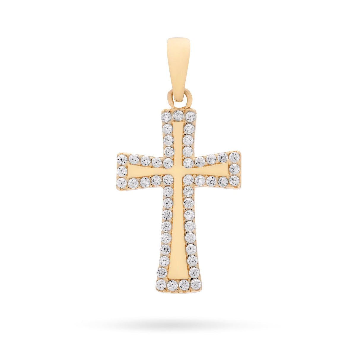 Yellow Gold Cross Pendant With Cubic Zirconia on the Outline