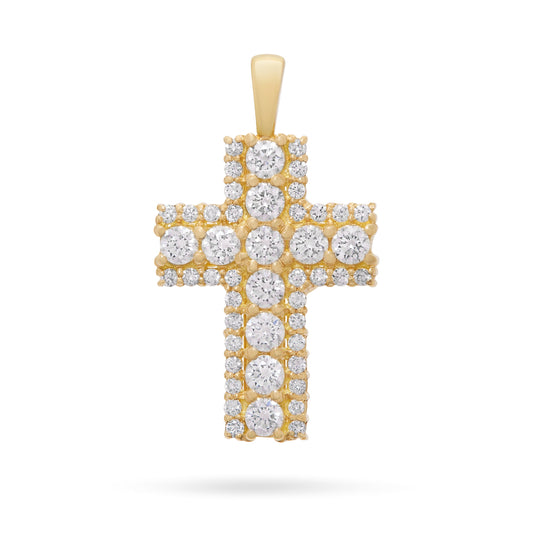 Yellow Gold Cross Pendant with Big and Small Diamonds