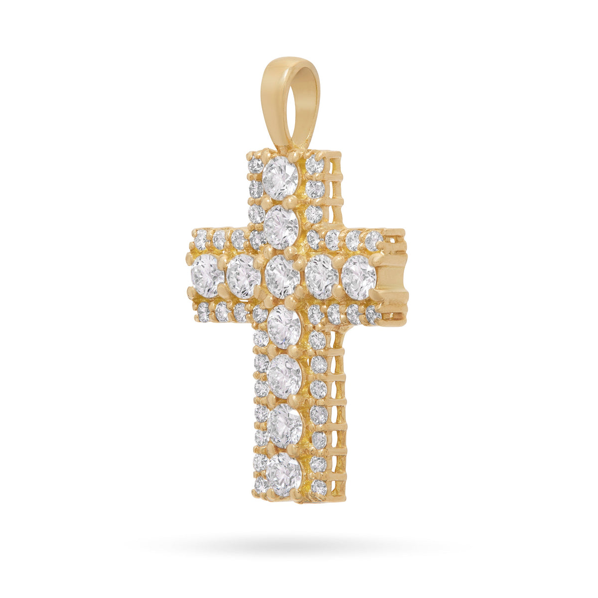 Yellow Gold Cross Pendant with Big and Small Diamonds
