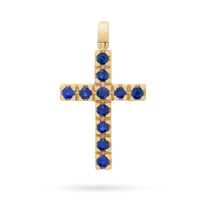 Yellow Gold Cross Pendant with Sapphires