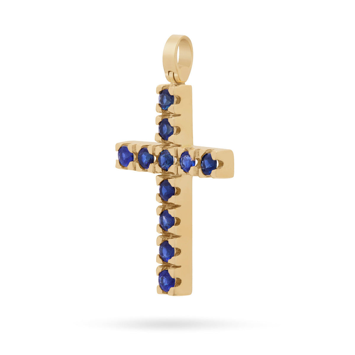 Yellow Gold Cross Pendant with Sapphires