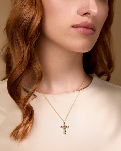 Yellow Gold Cross Pendant with Sapphires