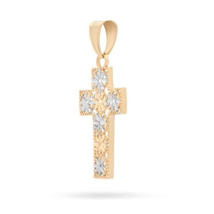 Yellow Gold Cross Pendant With White Gold Floral Details