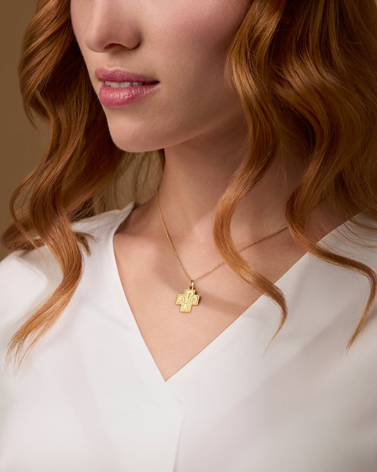 Yellow Gold Cross-shaped Chi Rho Medal With Pope Francis in the Back