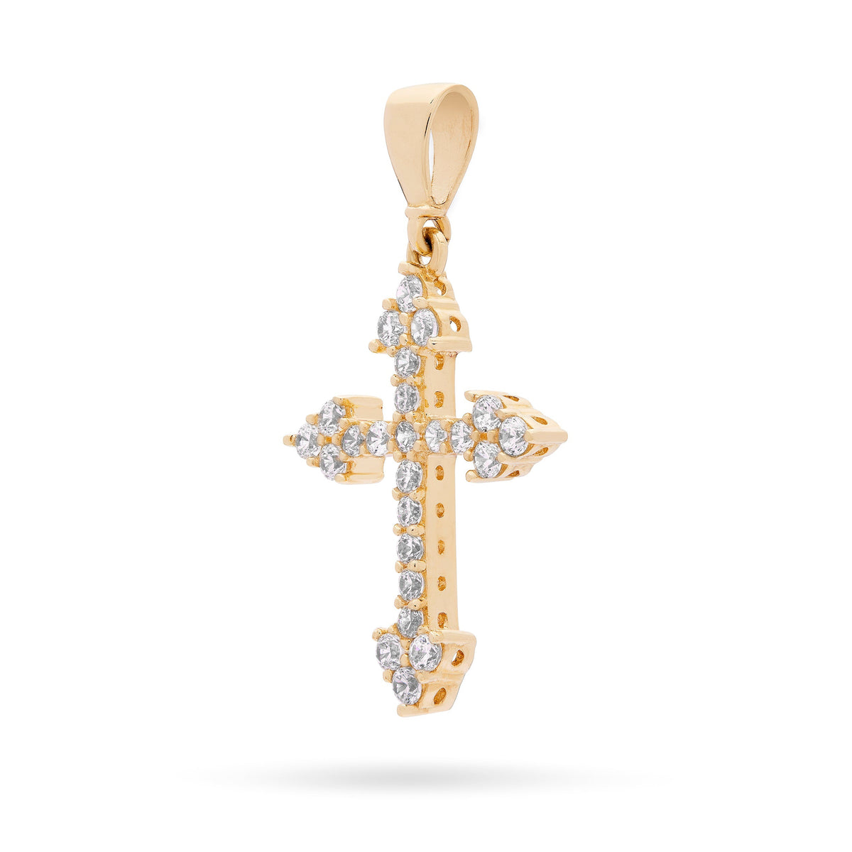 Yellow Gold Cross With Arrows Pendant Covered With Cubic Zirconia