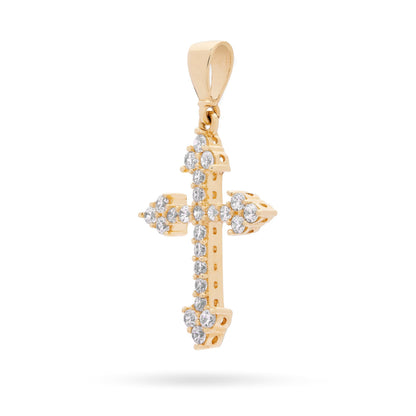 Yellow Gold Cross With Arrows Pendant Covered With Cubic Zirconia