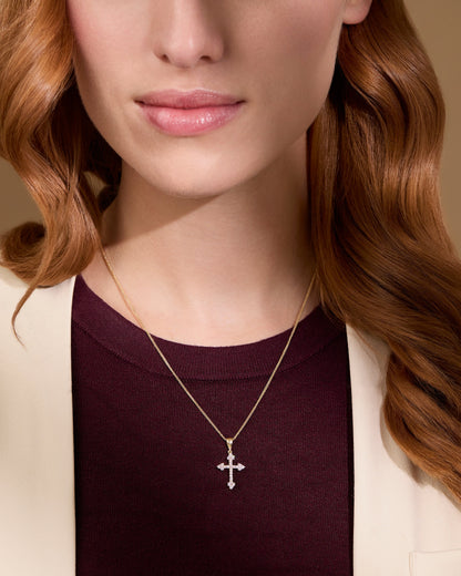 Yellow Gold Cross With Arrows Pendant Covered With Cubic Zirconia