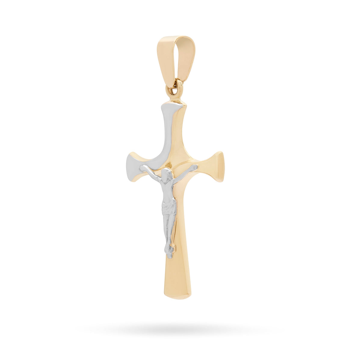 Yellow Gold Crucifix Pendant With Detail and Modern Style White Gold Corpus
