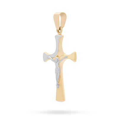 Yellow Gold Crucifix Pendant With Detail and Modern Style White Gold Corpus