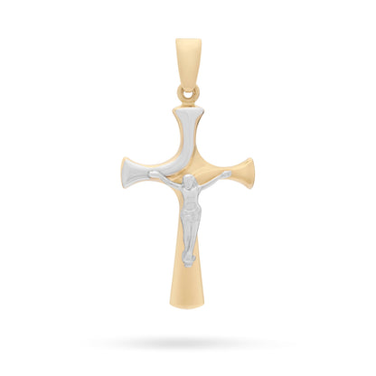Yellow Gold Crucifix Pendant With Detail and Modern Style White Gold Corpus