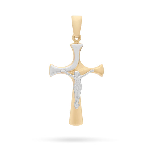 Yellow Gold Crucifix Pendant With Detail and Modern Style White Gold Corpus