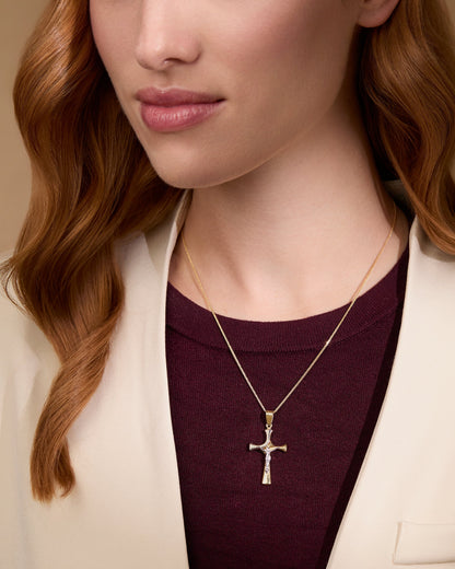 Yellow Gold Crucifix Pendant With Detail and Modern Style White Gold Corpus