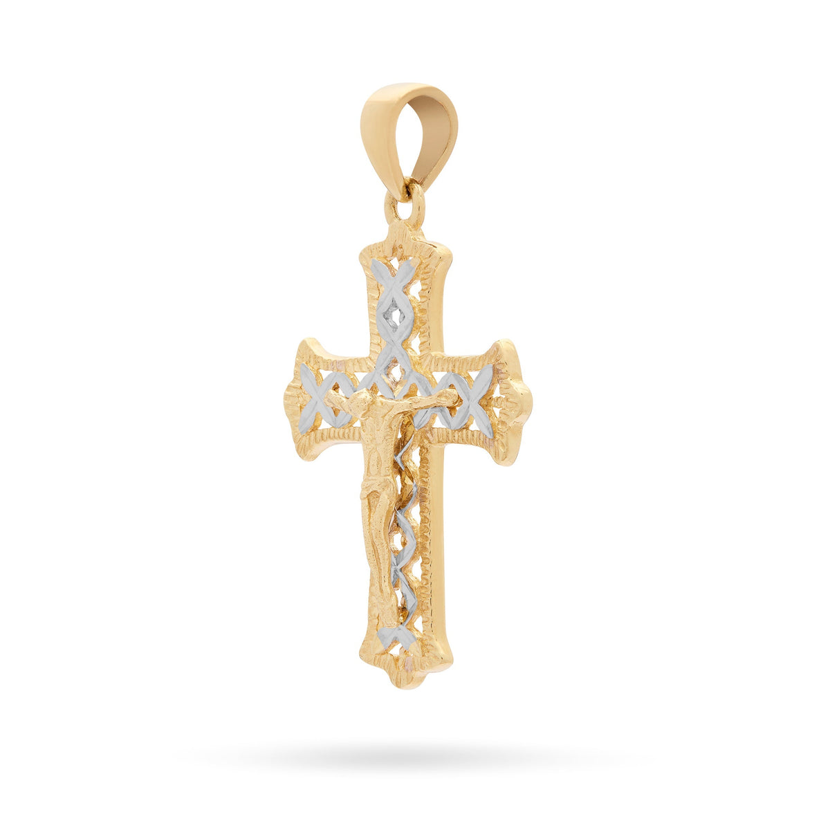 Yellow Gold Crucifix Pendant With Intertwined White Gold Details