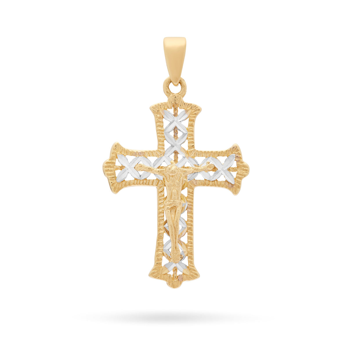 Yellow Gold Crucifix Pendant With Intertwined White Gold Details