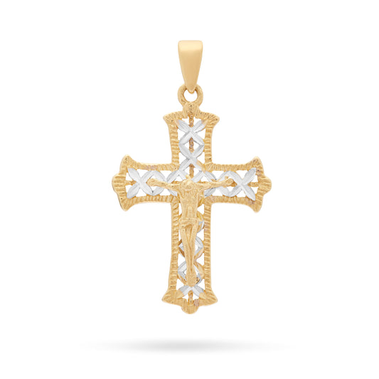 Yellow Gold Crucifix Pendant With Intertwined White Gold Details