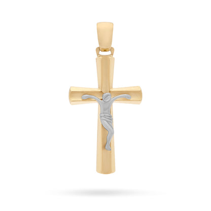 Yellow Gold Crucifix Pendant With Raised Cross and Modern Style White Gold Corpus