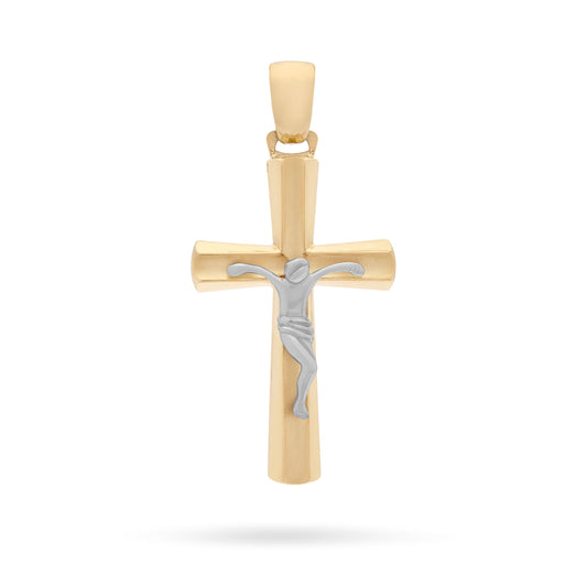 Yellow Gold Crucifix Pendant With Raised Cross and Modern Style White Gold Corpus