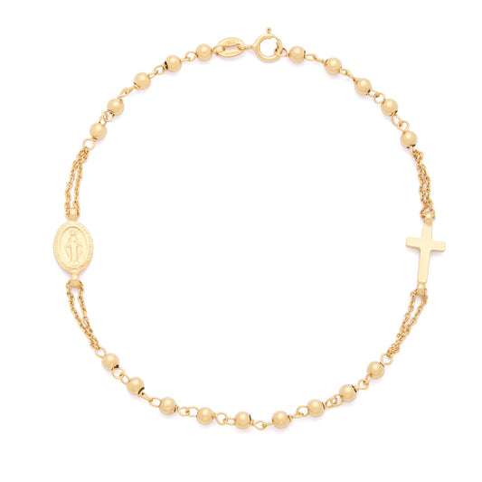 Yellow Gold Bracelet with Miraculous Medal and Cross