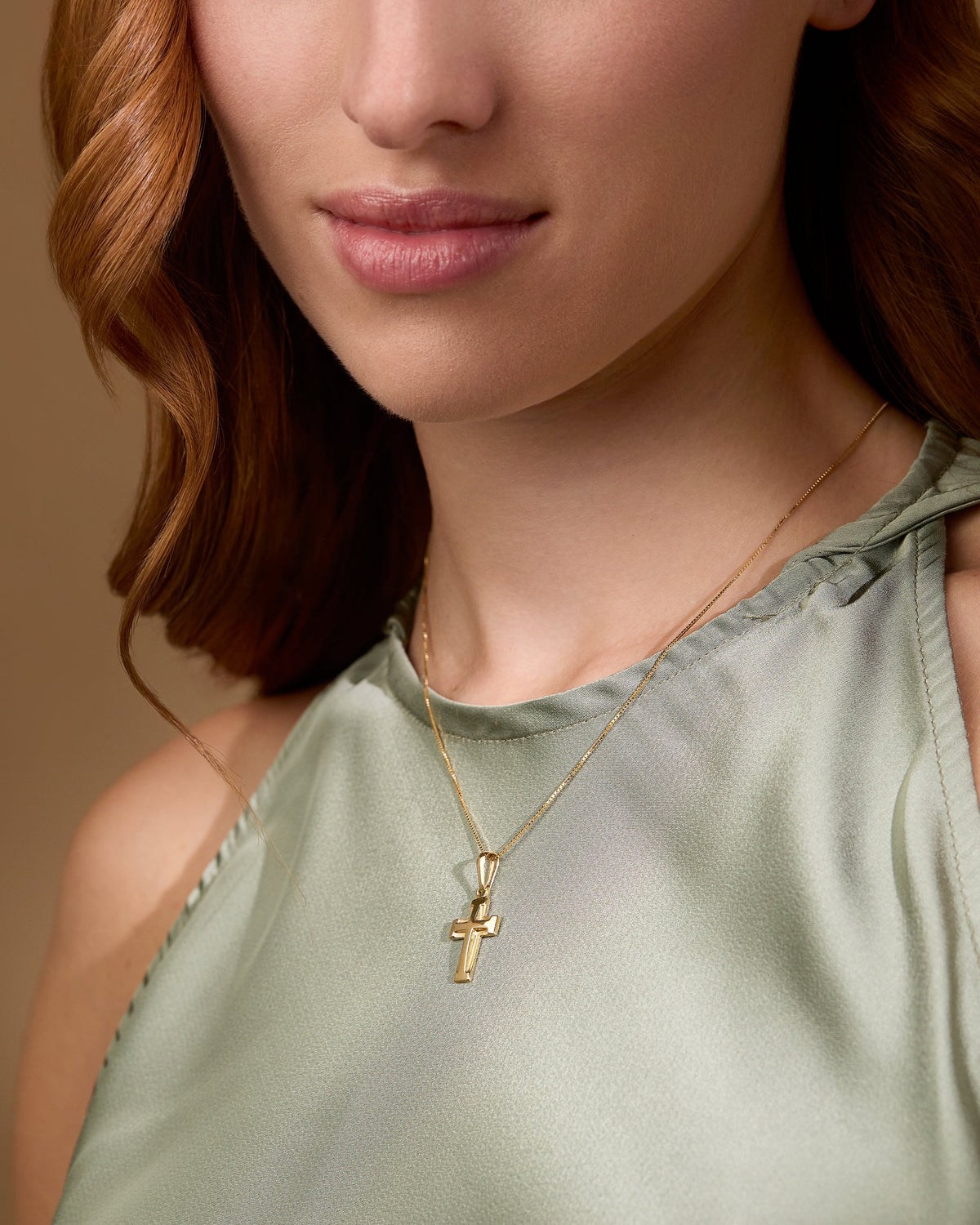 Yellow Gold Double Cross Raised Pendant