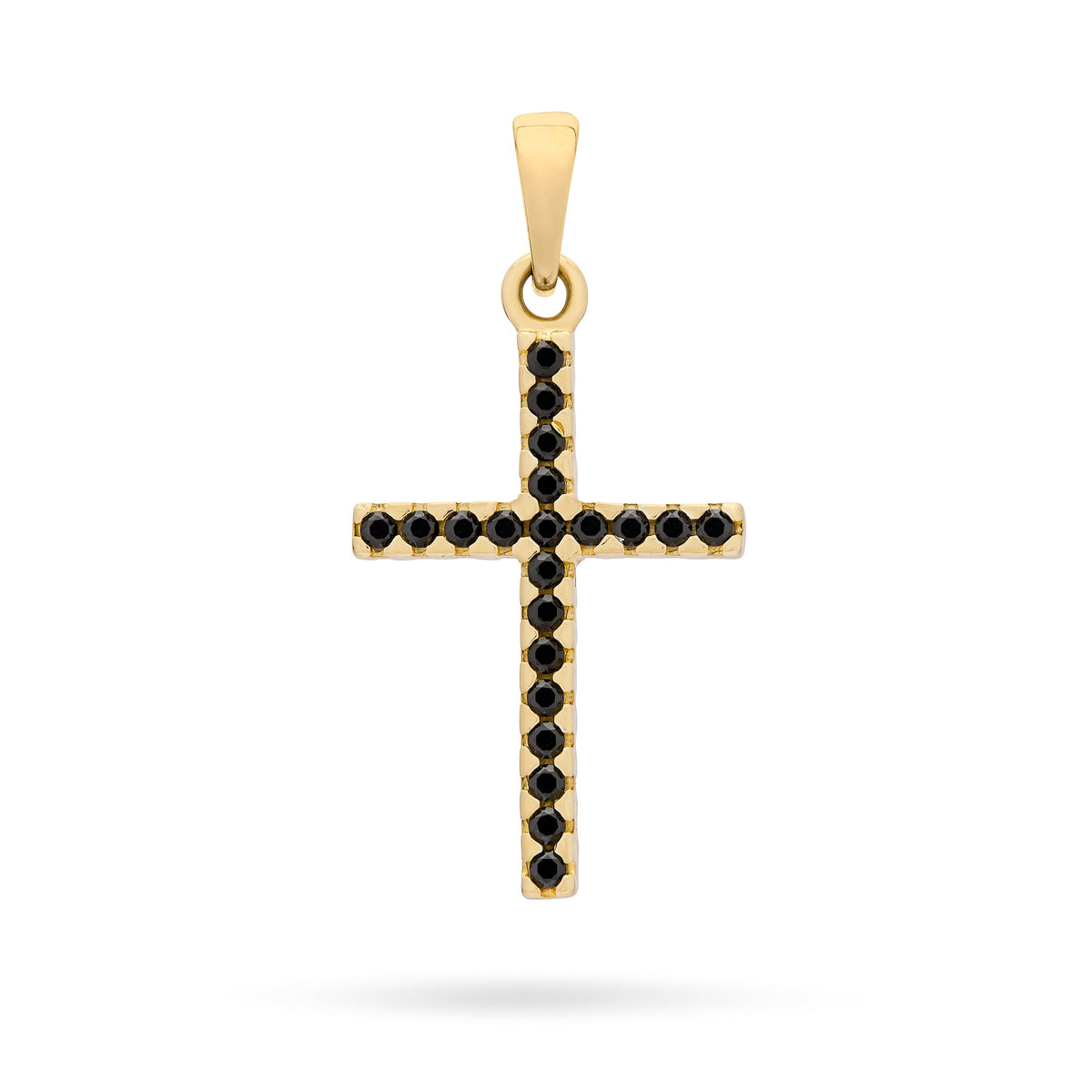 Yellow Gold Double-sided Cross Pendant With Black and White Cubic Zirconia