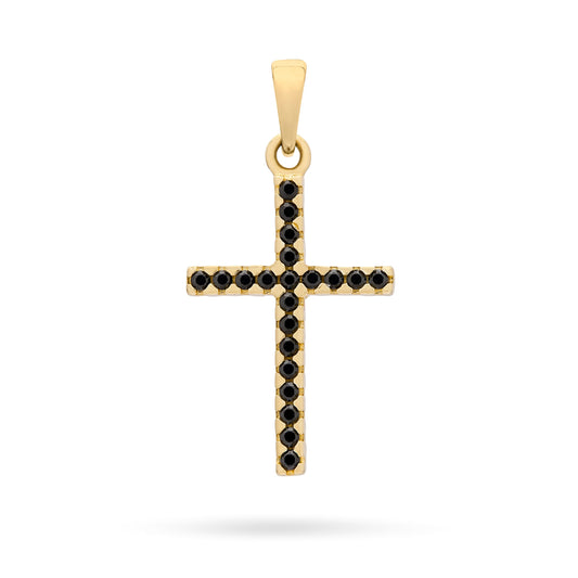 Yellow Gold Double-sided Cross Pendant With Black and White Cubic Zirconia