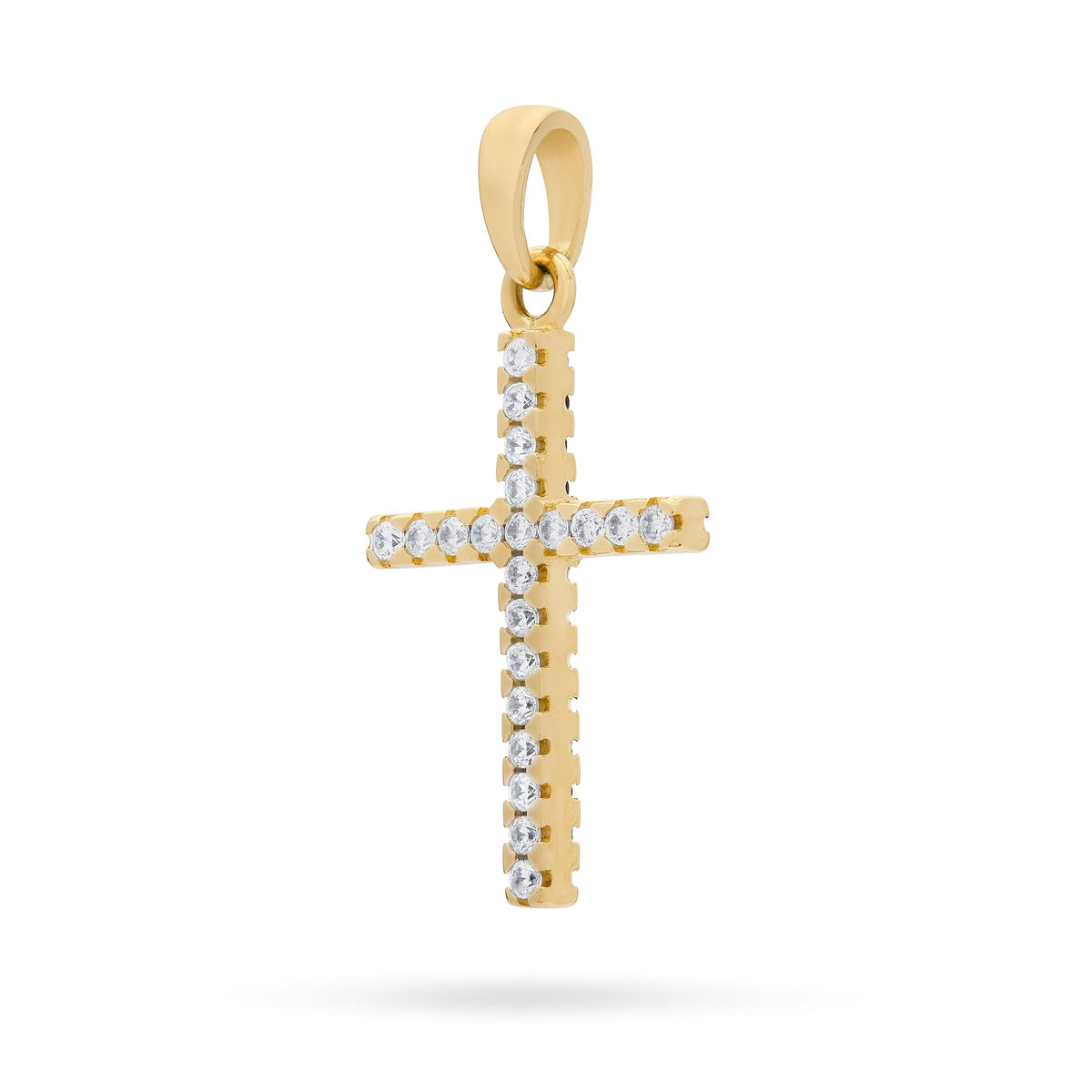 Yellow Gold Double-sided Cross Pendant With Black and White Cubic Zirconia