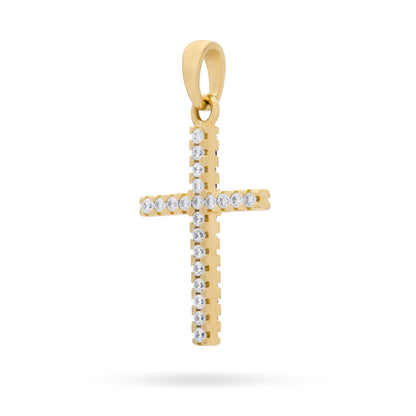 Yellow Gold Double-sided Cross Pendant With Black and White Cubic Zirconia