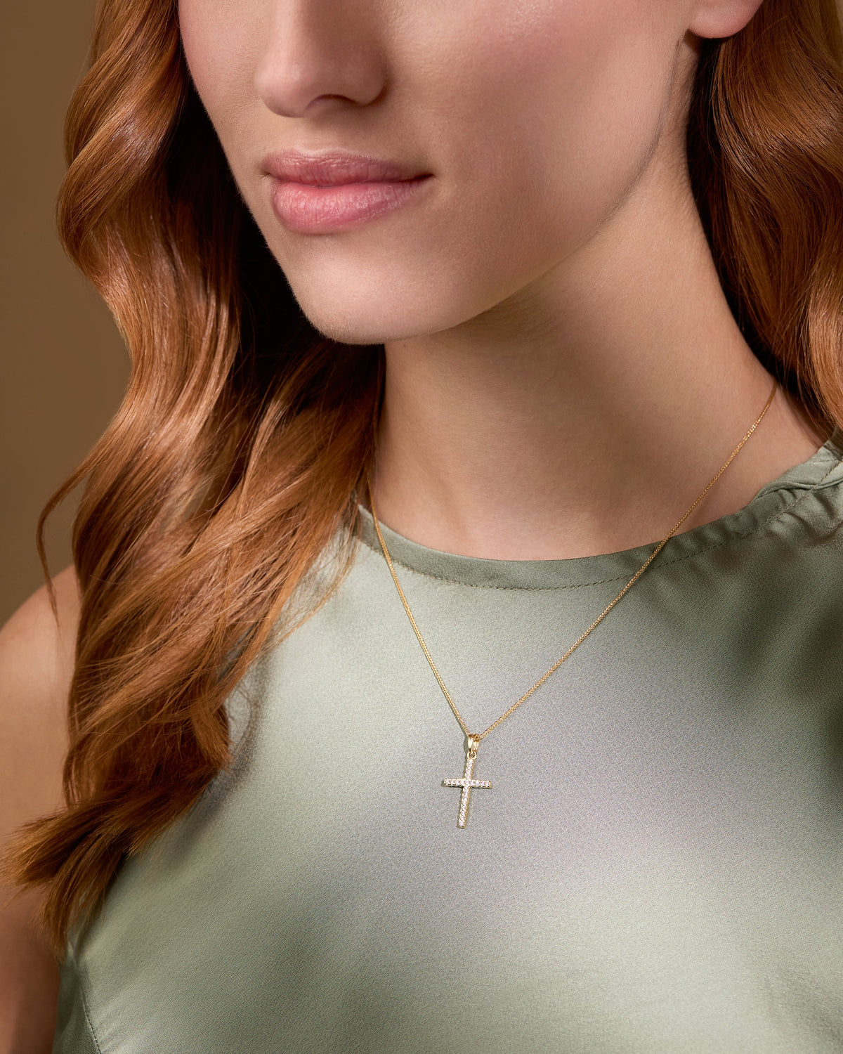 Yellow Gold Double-sided Cross Pendant With Black and White Cubic Zirconia