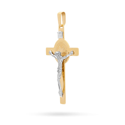Yellow Gold St. Benedict Crucifix Pendant With White Gold Corpus