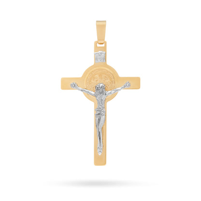 Yellow Gold St. Benedict Crucifix Pendant With White Gold Corpus