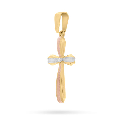 Yellow Gold Flower Cross Pendant With White Gold and Rose Gold Details