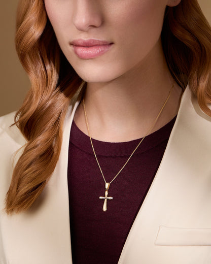 Yellow Gold Flower Cross Pendant With White Gold and Rose Gold Details