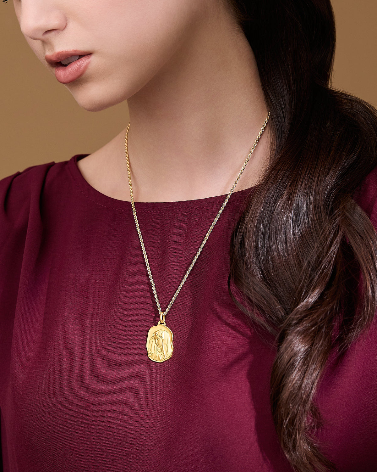 Yellow Gold Irregular Medal of Our Lady of Sorrows