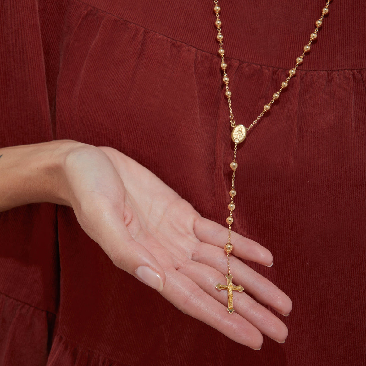 Yellow Gold Miraculous Mary Rosary