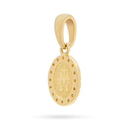 Yellow Gold Miraculous Medal with Large Cubic Zirconia and Smooth Bail