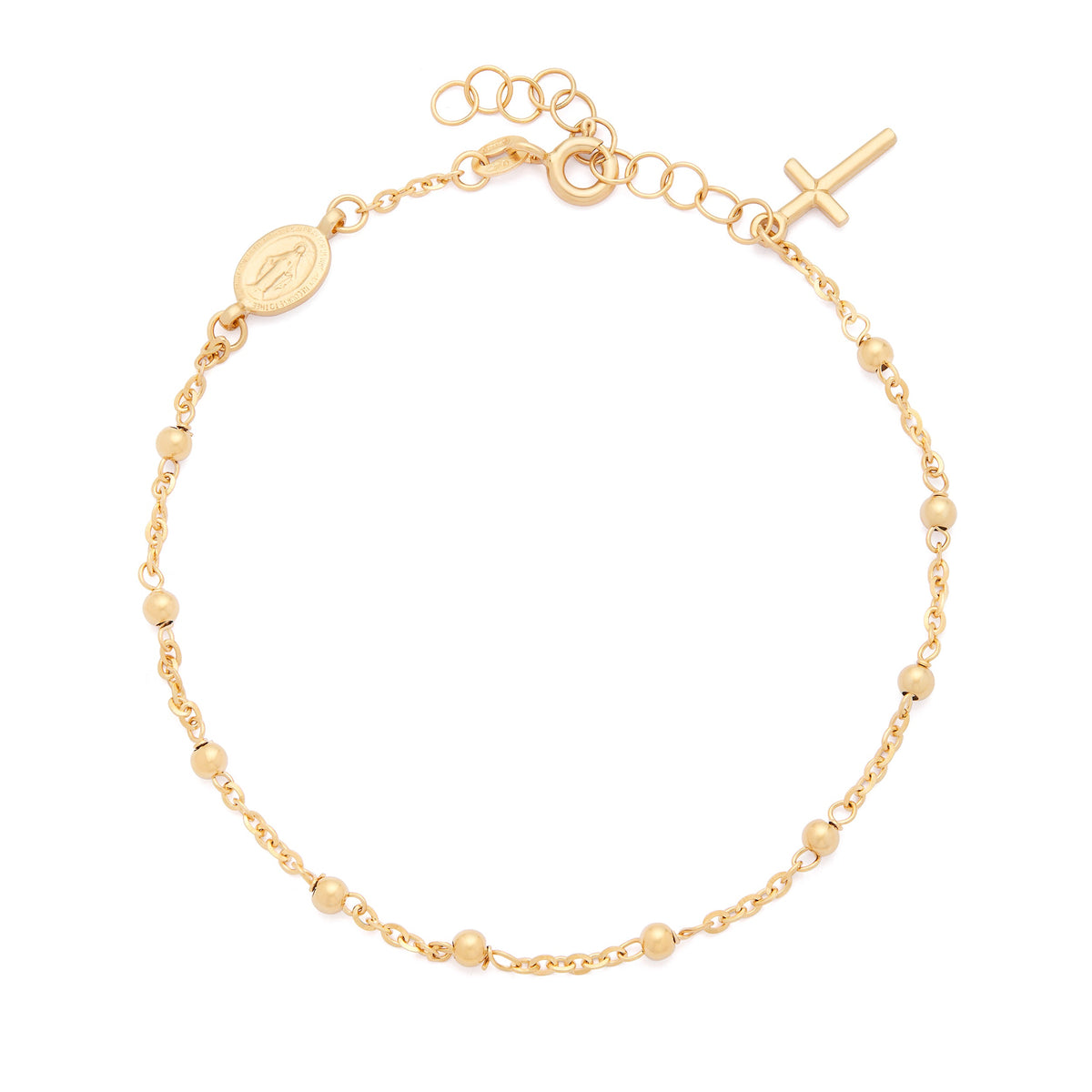 Yellow Gold Rosary Bracelet with Miraculous Medal and Cross