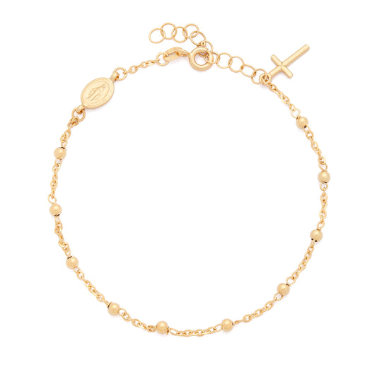 Yellow Gold Rosary Bracelet with Miraculous Medal and Cross