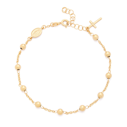 Yellow Gold Rosary Bracelet with Miraculous Medal and Pendant Cross