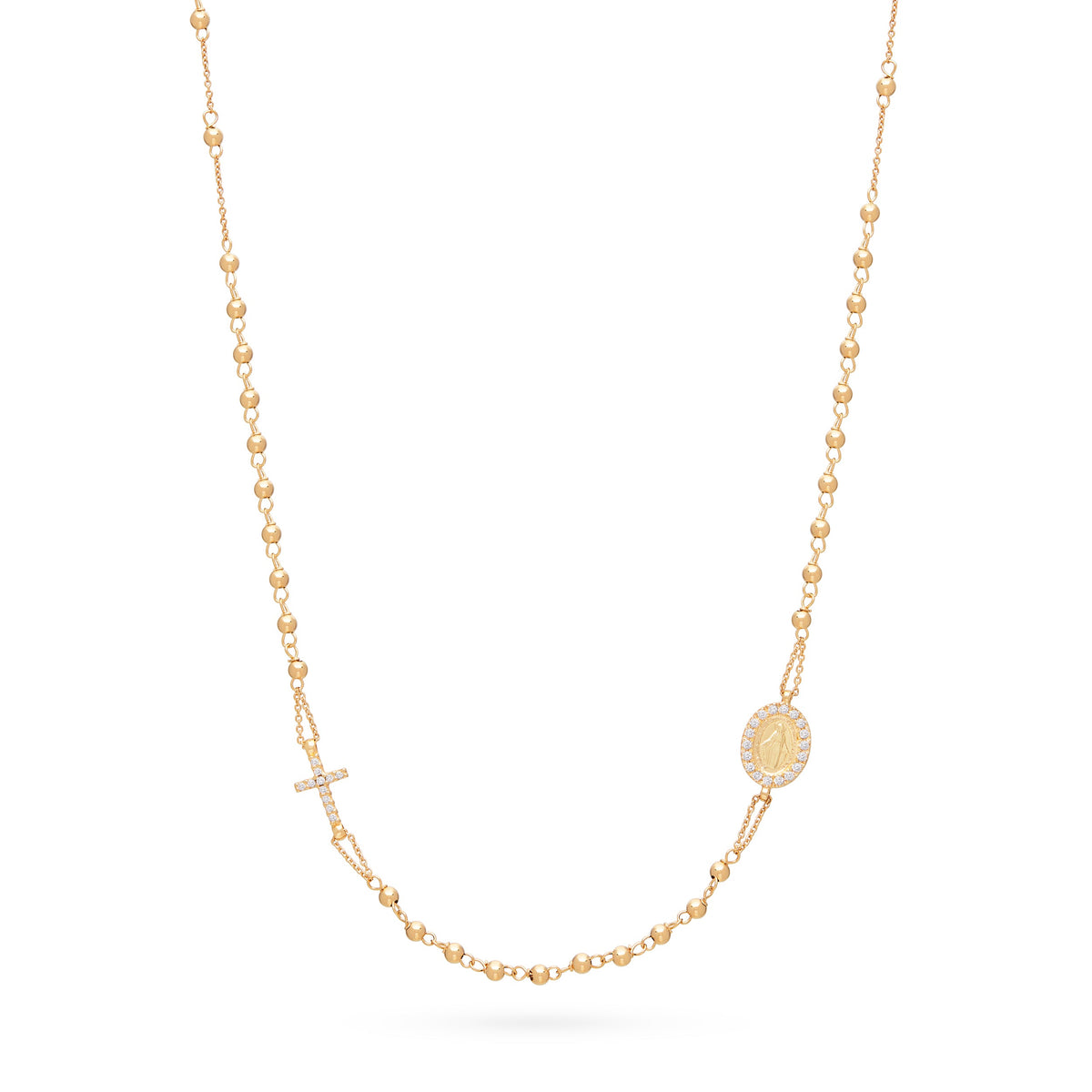 Yellow Gold Rosary Necklace with Cubic Zirconia