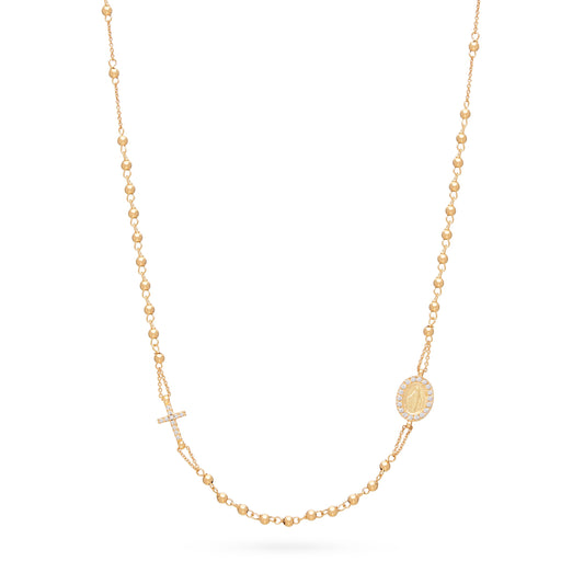 Yellow Gold Rosary Necklace with Cubic Zirconia