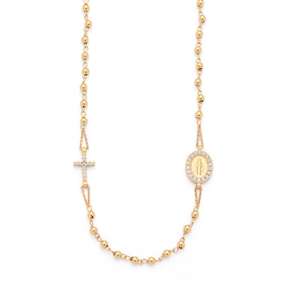 Yellow Gold Rosary Necklace with Cubic Zirconia