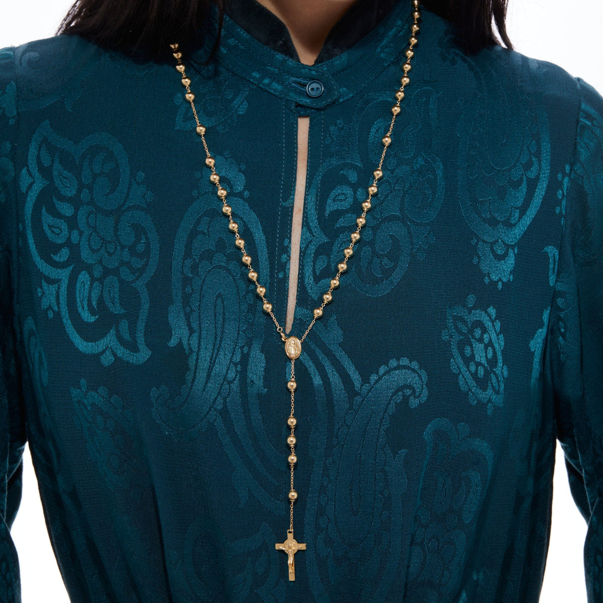 Yellow Gold rosary St Benedict Crucifix