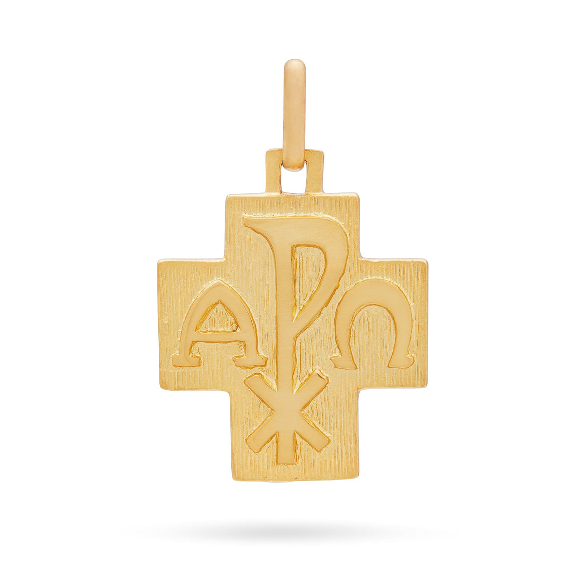 Yellow Gold Cross-shaped Chi Rho Medal With Pope Francis in the Back