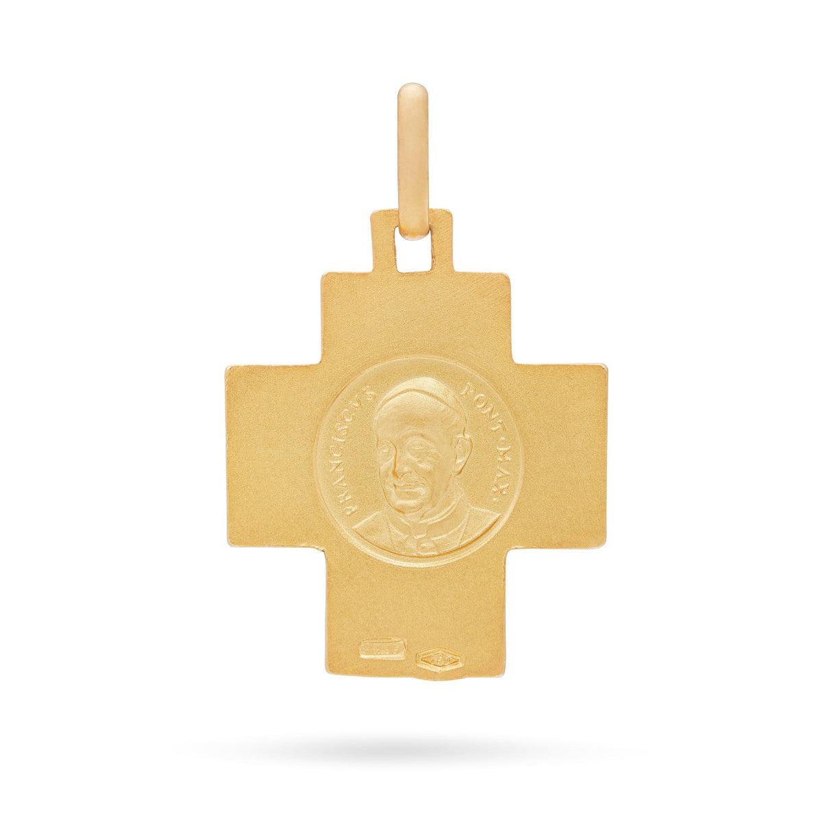 Yellow Gold Cross-shaped Chi Rho Medal With Pope Francis in the Back