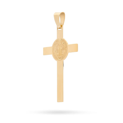 Yellow Gold Flat St. Benedict Crucifix Pendant With White Gold Corpus