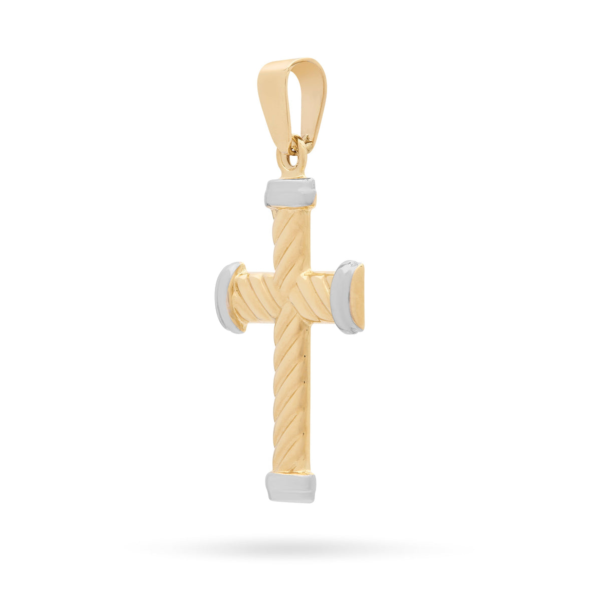 Yellow Gold Striped Cross Pendant With White Gold Ends