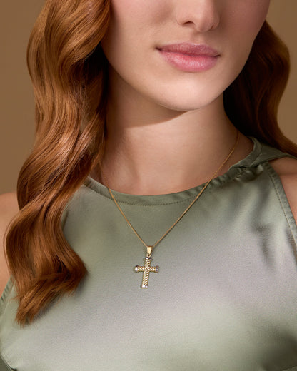 Yellow Gold Striped Cross Pendant With White Gold Ends