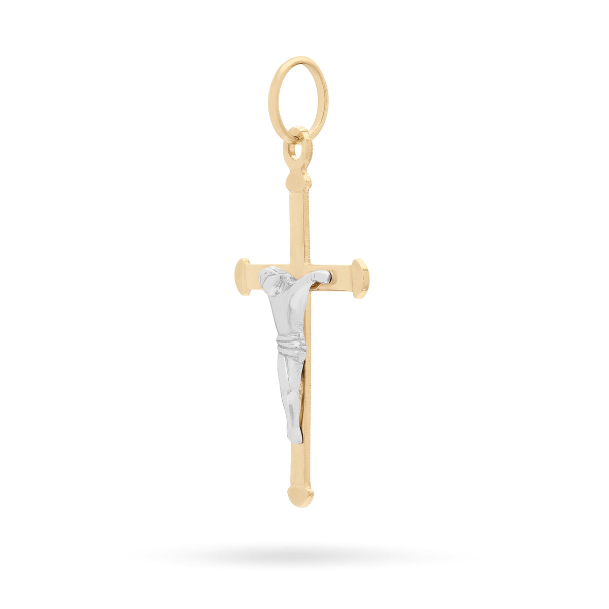 Yellow Gold Thin Crucifix Pendant With Modern Style White Gold Corpus