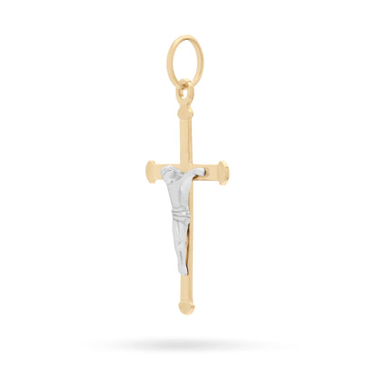 Yellow Gold Thin Crucifix Pendant With Modern Style White Gold Corpus
