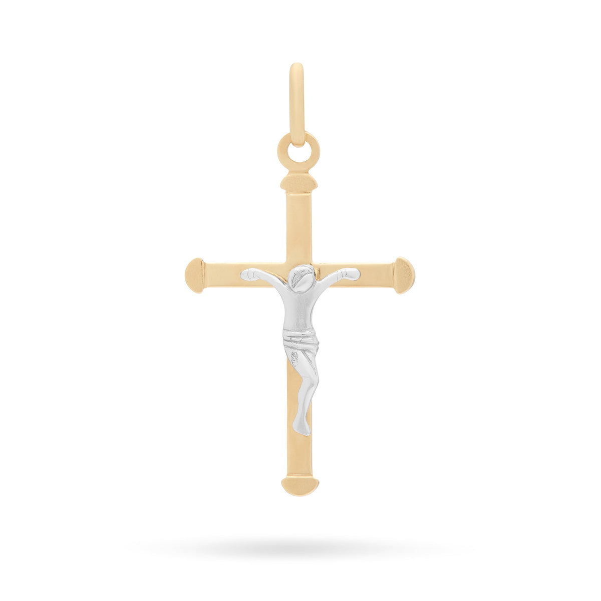 Yellow Gold Thin Crucifix Pendant With Modern Style White Gold Corpus